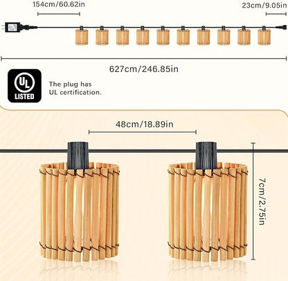 Decorative Plug in String Lights Outdoor Rattan Lamps, 20.5FT 10 LED G40 Bulb Waterproof Hanging Lantern for Patio, Yard, Deck, Garden - Indoor/Outdoor Use