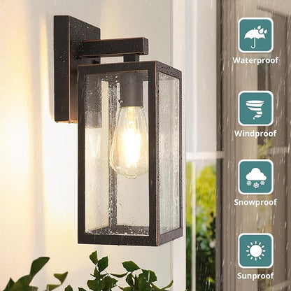 MAXvolador Outdoor Wall Lantern, Exterior Waterproof Wall Sconce Light Fixture, Oil Rubbed Bronze Anti-Rust Mount Light Glass, E26 Porch Patio Lighting