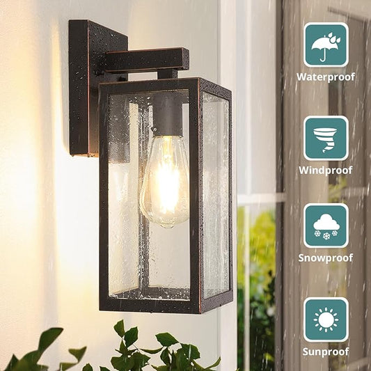 MAXvolador Outdoor Wall Lantern, Exterior Waterproof Wall Sconce Light Fixture, Oil Rubbed Bronze Anti-Rust Mount Light Glass, E26 Porch Patio Lighting