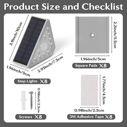 Solar Step Lights for Outside - 8 Pack Outdoor Stair Solar Powered Light, Waterproof Deck Step Triangle LED, Warm White Lighting Decor for Garden Patio Yard Porch Pathway Fence Walkway