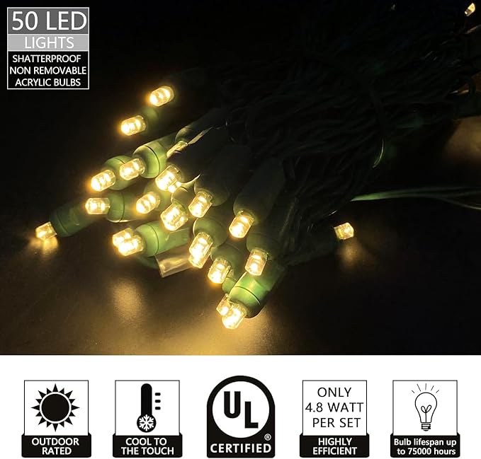 50 Count 5MM Wide Angle Led Christmas Lights Set,Outdoor Led String Lights for Garden Patio Christmas Trees | Lumora