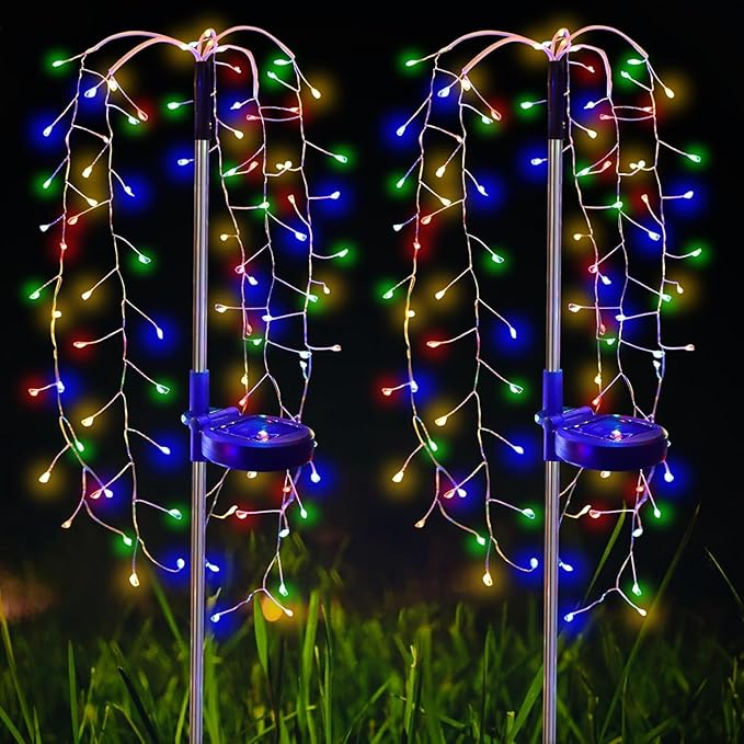 Solar Garden Christmas Lights, 1Pack Solar Willow Tree Lights, 200LEDs Solar Fairy Pathway String Lights 8 Modes Waterproof Copper Wire for Home Yard Christmas Decoration