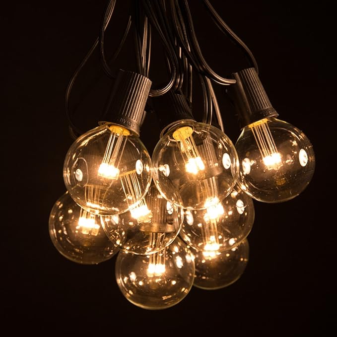 Hometown Evolution, Inc. 100 Foot G50 LED String Lights (LED G50 2 Inch 0.6 Watt Bulbs - Black Wire) for Patio | Lumora