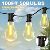 100FT LED Outdoor String Lights with 50+3 Shatterproof Bulbs(Gourd Shape), IP44 Waterproof, Commercial Grade Patio | Lumora