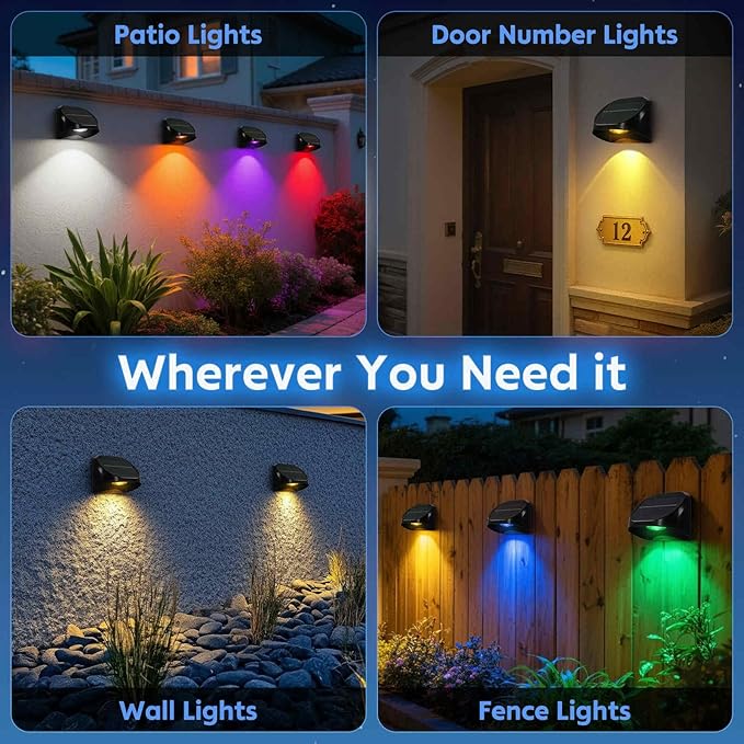 12 Pack Solar Fence Lights Outdoor, Solar Deck Lights with RGB Colors Warm White Cool White, Waterproof Fence Light | Lumora