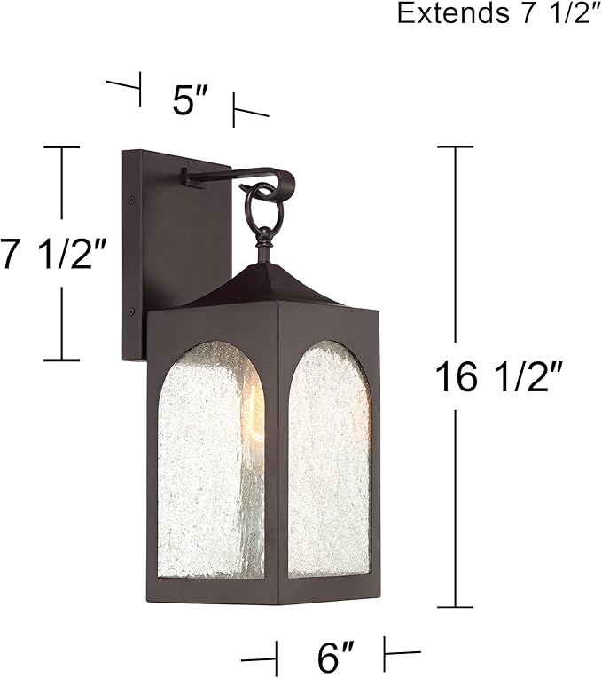 Possini Euro Design Tyne Modern Outdoor Wall Light Fixture Bronze Lantern 16 1/2" Seedy Glass Shade for Exterior | Lumora