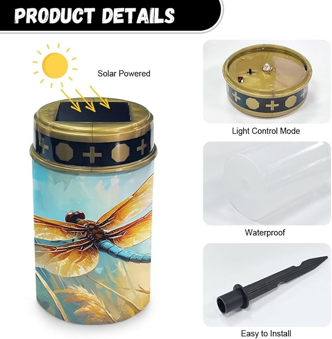 Dragonfly Print Garden Solar Outdoor Lights Eternal Light Lawn Lamp Waterproof Solar for Outside Cemetery Garden Decorations Yard Lawn Pathway Figurines