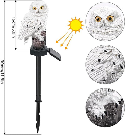 2 Pack Solar Powered Owl LED Garden Lights - Waterproof Resin Decor Stake, Owl Decor Outdoor Garden Patio Lawn Yard Pathway Decoration - White