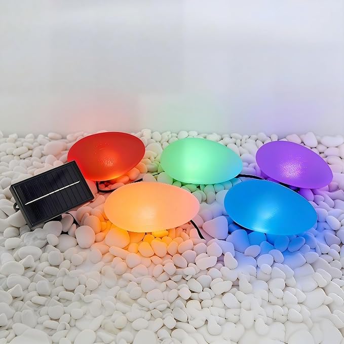 Color Changing Solar Lights Outdoor Waterproof - 5Pcs Plastic Pebbles Multi Color/RGB CobbleStones Lights for Decoration Landscape Garden Pathway Patio Lawn Yard Walkway.
