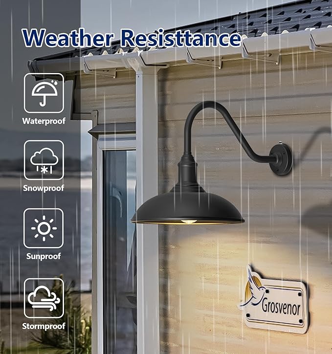 Large 18in Dusk to Dawn Outdoor Barn Lights, Classic Gooseneck Light Up The Night, Suitable for Porch, Farmhouse, Garage Lighting
