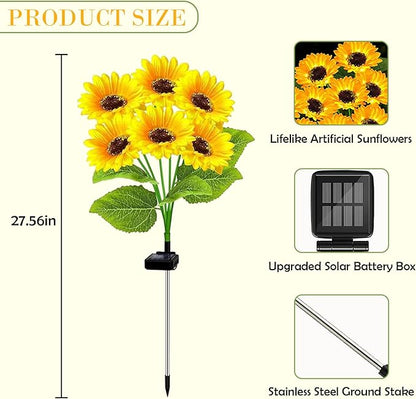 2 Pack Solar Garden Lights Outdoor Waterproof, Decorative Solarlights with 12 Sunflower, Solar Sunflower Lights for Outdoor Garden Yard Lawn Porch Backyard Pathway Decor, Gift for Mom Women (Yellow)