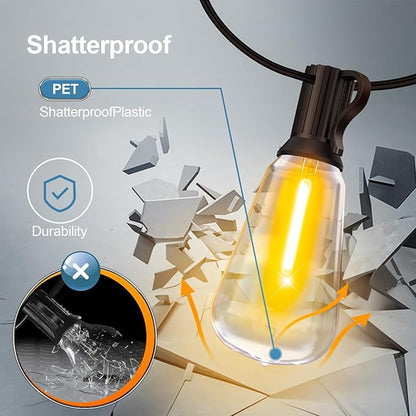 Outdoor String Led Patio Lights: 65Ft 20M Outside Waterproof Light ST38 Shatterproof Bulb Connectable Hanging Outdoor Electric Lighting for Backyard Yard Gazebo Porch Party