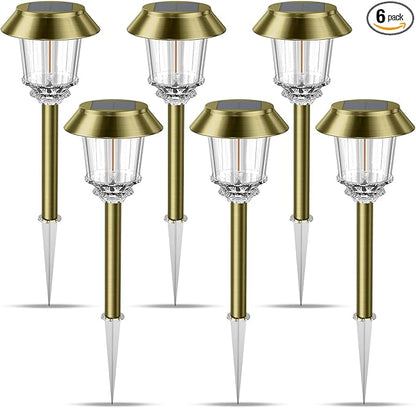 XMCOSY+ Solar Pathway Lights Waterproof - 6 Pack Solar Lights Outdoor, 10-40 LM Dimmable Outdoor Solar Light for Yard Pathway Garden Driveway Walkway (Bronze)