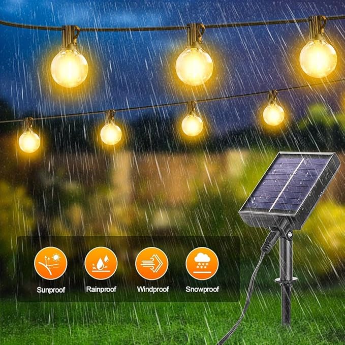 G40 Solar String Lights Outdoor with Remote 40 FT, USB & Solar Dual Charging, Waterproof, 8 Modes 3 Timers, 14+1 LED Shatterproof Bulbs, Dimmable Solar Light for Camping Backyard Bistro Porch Garden