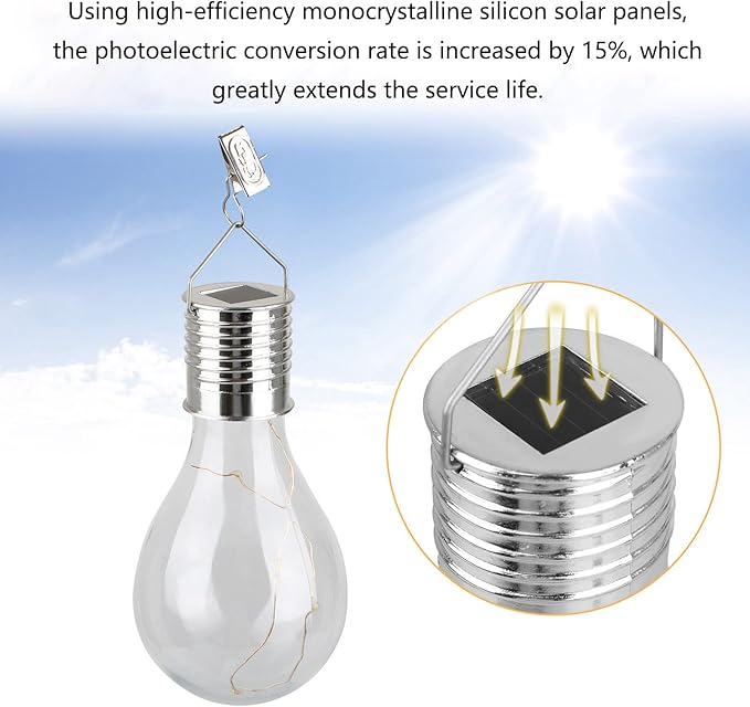 Solar Light Bulbs, Outdoor Waterproof Hanging Solar Bulbs Lights with Solar Panel for Yard Party Holiday Decorations, Warm White, 8 Pack