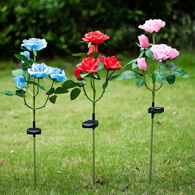 Outdoor Solar Garden Stake Lights, Outdoor Decorative Rose Flowers Lights Waterproof Solar Powered for Patio, Lawn, Garden, Yard Decoration