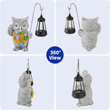 Solar Owl Garden Statue with Succulent Decor & Hanging Lantern – Outdoor Resin Decor for Patio, Yard, Balcony – | Lumora