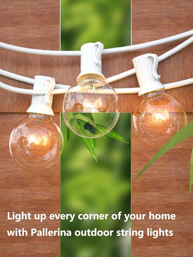 25FT G40 Outdoor String Lights with 27 Globe Clear Bulbs(2 Spare) Patio String Lights Outdoor Waterproof for Party Wedding Garden Commercial Decoration, 5 Watt Bulbs E12 Base- White Wire