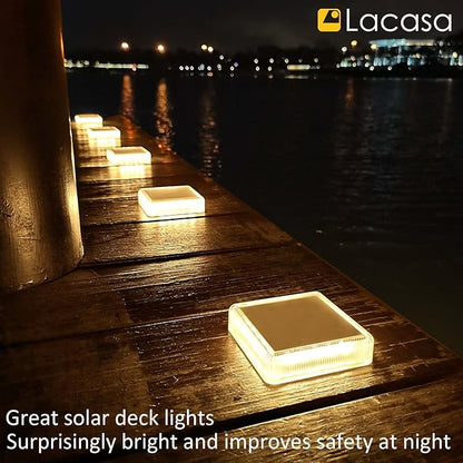 Lacasa Solar Deck Lights, 4 Pack 30LM LED Dock Lights Warm White 2700K, Outdoor Solar Powered Step Lights Light up All Night IP68 Waterproof Auto ON/Off for Garden Stairs Driveway Pathway Lighting