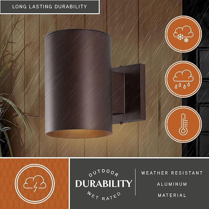 VAXCEL Chiasso Modern Outdoor Porch Light, 5" W x 7.25" H Bronze Cylinder Wall Sconce, Waterproof Dark Sky Wall | Lumora