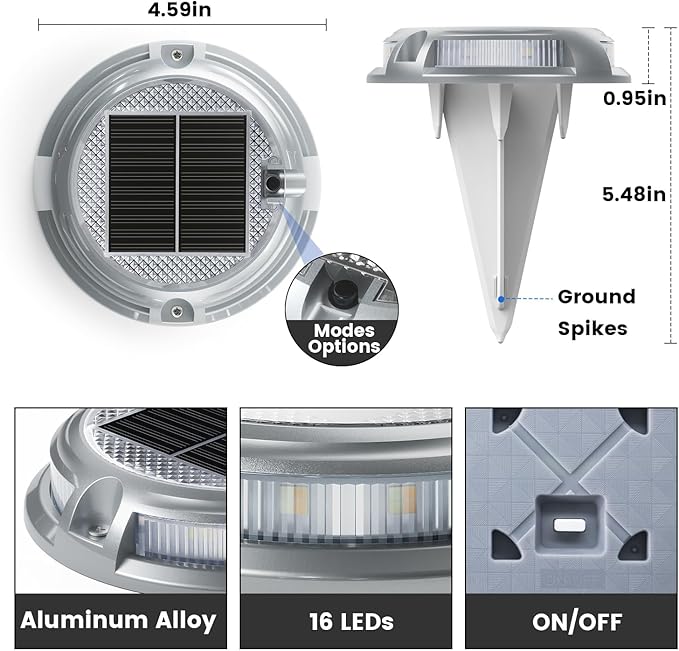 SIEDiNLAR Solar Driveway Lights Outdoor 16 LEDs 9 Modes, Dock Markers Deck Lights Waterproof Warning for Driveway | Lumora