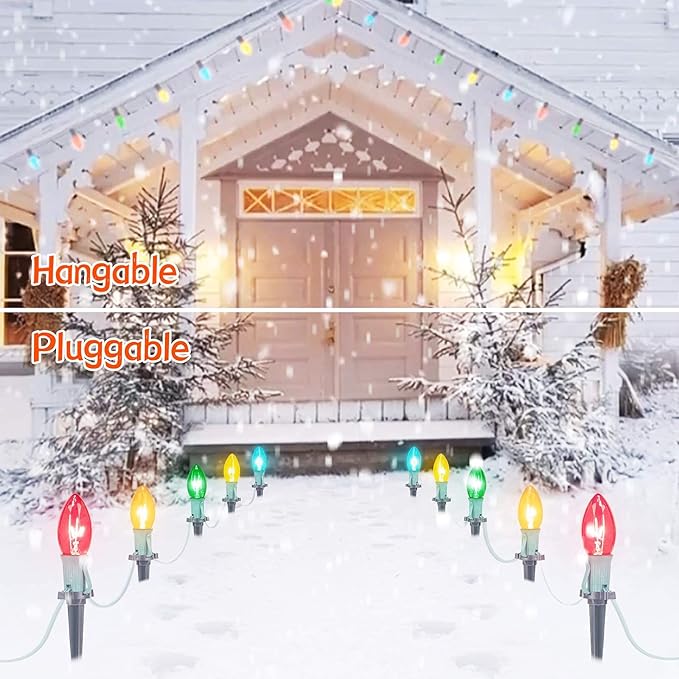 Brightown C9 Christmas String Lights Outdoor, 25.7 Feet 20 Bulbs Pathway Lights Waterproof Replaceable for Indoor Xmas Party Holiday Wedding Commercial Decorations, Multicolored