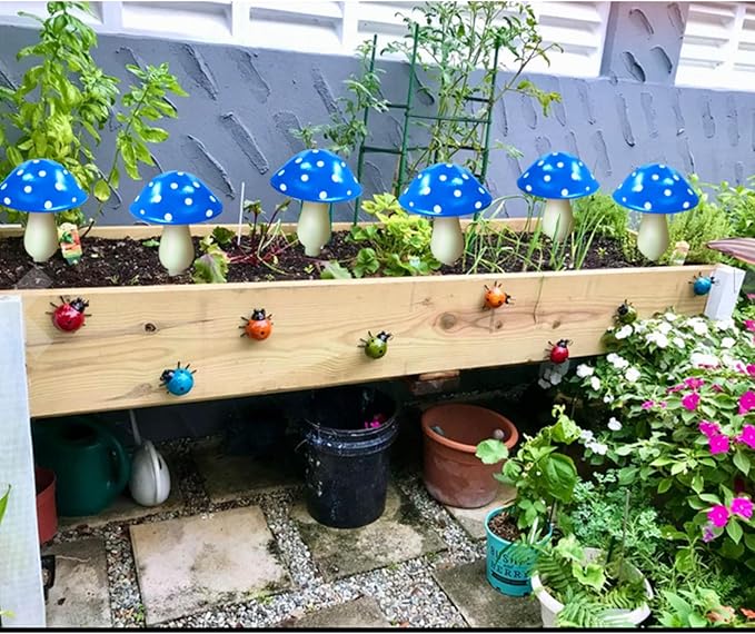 6-Pack Blue Solar Garden Lights, Solar Powered Mushroom Stake Lights for Outdoor Yard Decor, Waterproof Garden Ornaments for Backyard Lawn Deck Landscape Fence Christmas Halloween Decorations