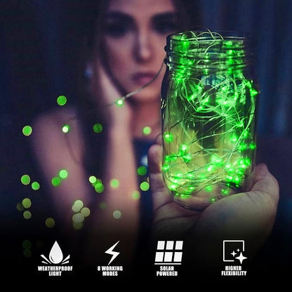 2 Pack Solar Fairy Lights Outdoor,33ft 100LED Solar Powered String Light Waterproof,8 Modes Green Solar Christmas Lights for St. Patrick's Day,Halloween,Patio,Yard,Wedding,Party (Green)