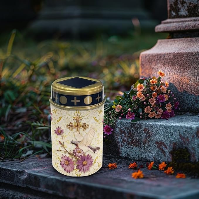 Cross Pigeon Flower Solar Lights Outdoor Decor,Solar Powered Stakes Decorative Memorial Lights Garden Yard Lawn Pathway Grave Cemetery Decoration