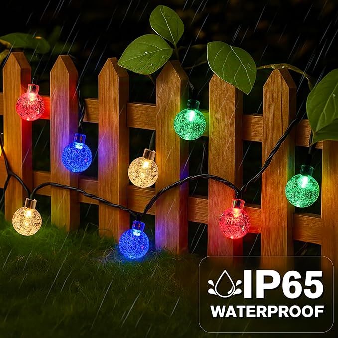 Metaku Solar String Lights for Outside, 20FT 30 LED Crystal Globe String Lights, Solar Powered Outdoor Light with 8 | Lumora