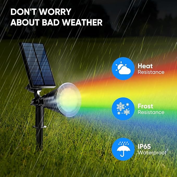 KEV Solar Spot Lights Outdoor,18 LEDs Color Changing RGB Solar Flood Lights with 8 Modes &IPX65 | Lumora