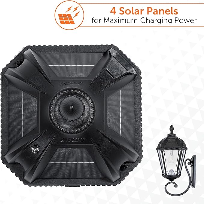 Gama Sonic Solar Outdoor Wall Light, Royal Bulb Exterior Sconce Lamp, Black Cast Aluminum, Clear Beveled Glass | Lumora
