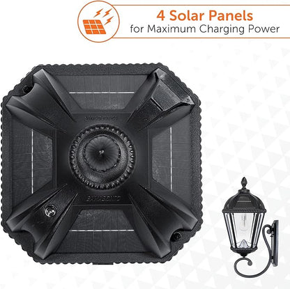 Gama Sonic Solar Outdoor Wall Light, Royal Bulb Exterior Sconce Lamp, Black Cast Aluminum, Clear Beveled Glass, Warm White LED with Omni-Direction Reflector, Large 21-Inch Height, 98B010 (Upgraded)