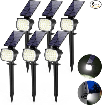 hyrion Solar Spotlight Outdoor Waterproof Ip65 23 LED 3 Lighting Mode 2-in-1 Solar Powred Yard Spot Lights for Garden Tree Law Pathway 6 Pack Cool White