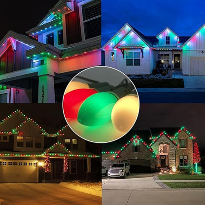 SUNSGNE C9 LED Outdoor Vintage Christmas Lights, 25FT Christmas Tree Lights with 26 0.6W LED Red Green White Bulbs(1 Spare) for Patio Garden Holiday Home Décor, Green Wire