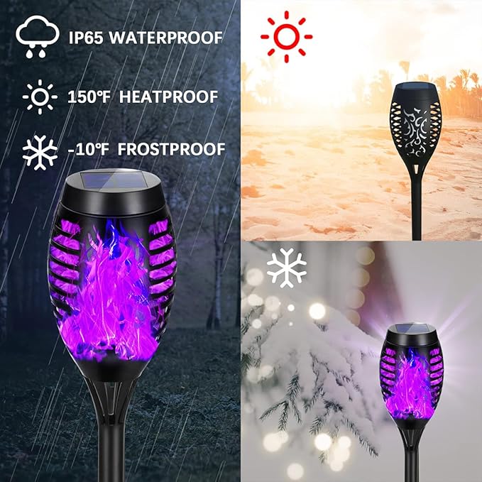 Solar Lights Outdoor Decorations, Upgraded Purple Flickering Flame, Waterproof Halloween Torch Lights, Tiki Torches for Outside Patio Pathway Decor, 6 Pack (16)