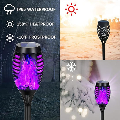 Solar Lights Outdoor Decorations, Upgraded Purple Flickering Flame, Waterproof Halloween Torch Lights, Tiki Torches for Outside Patio Pathway Decor, 6 Pack (16)