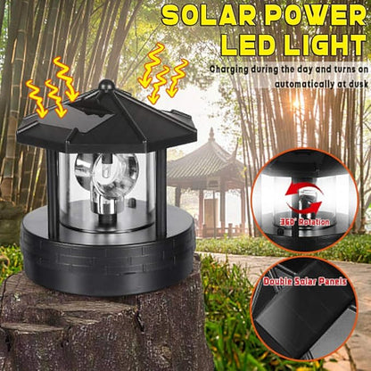 Solar Powered Rotating Lighthouse Beacon LED Light - 360° Auto Illumination, IP44 Waterproof, for Garden/Patio/Lawn Decoration(Black,Size:M)