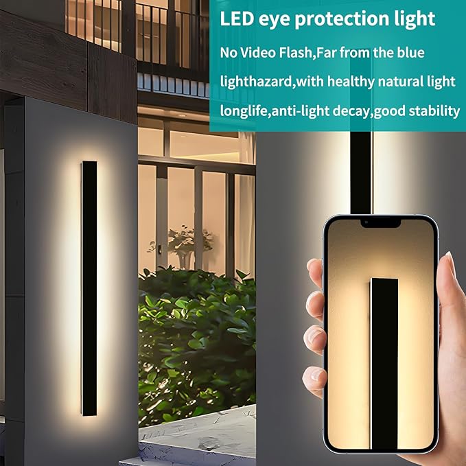 Mikeru 70.8inch Long LED Wall Light, 3000k-6000k Three Colors Switchable Modern Outdoor Wall Light Fixtures Acrylic Invisible Exterior Light for Porch Outdoor Wall Mount Lighting for House