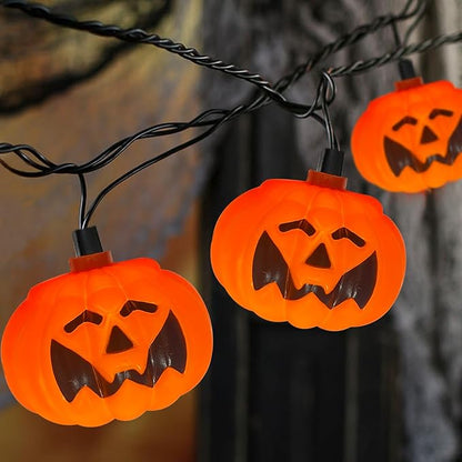SUNSGNE Halloween Pumpkin String Lights 8.5ft Orange Hanging Decorative String Lights with 10 LED Pumpkin for Indoor Outdoor Halloween Party Window Bedroom Decor