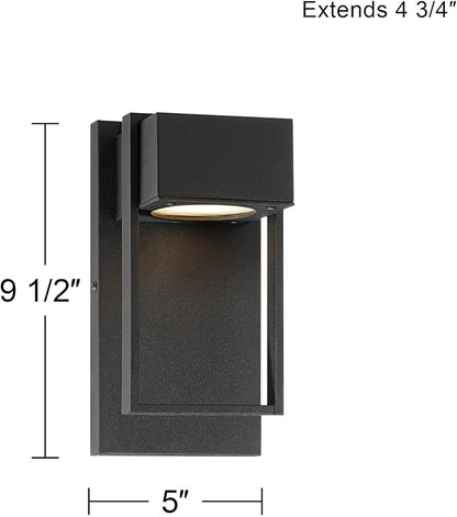 Possini Euro Design Pavel Modern Sconce Outdoor Wall Light Fixture LED Textured Black Metal 9 1/2" Crystal Downlight for Exterior House Porch Patio Outside Deck Garage Yard Front Door Garden Home