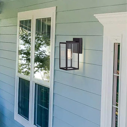 MICSIU 2 Pack Outdoor Light Fixture, 11 Inch Modern Farmhouse Exterior Wall Sconce with Clear Glass, Textured Black Outside Porch Lights for House Garage Patio, E26 Base, ETL Listed