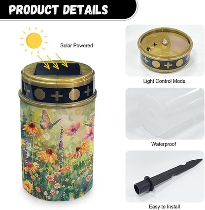 Floral Butterfly Patio Solar Lights Detachable Easy Installation Cemetery Outdoor Waterproof Solar Lights Memorial Cemetery Decorative Lights for Patio Lawn Garden Cemetery Decor