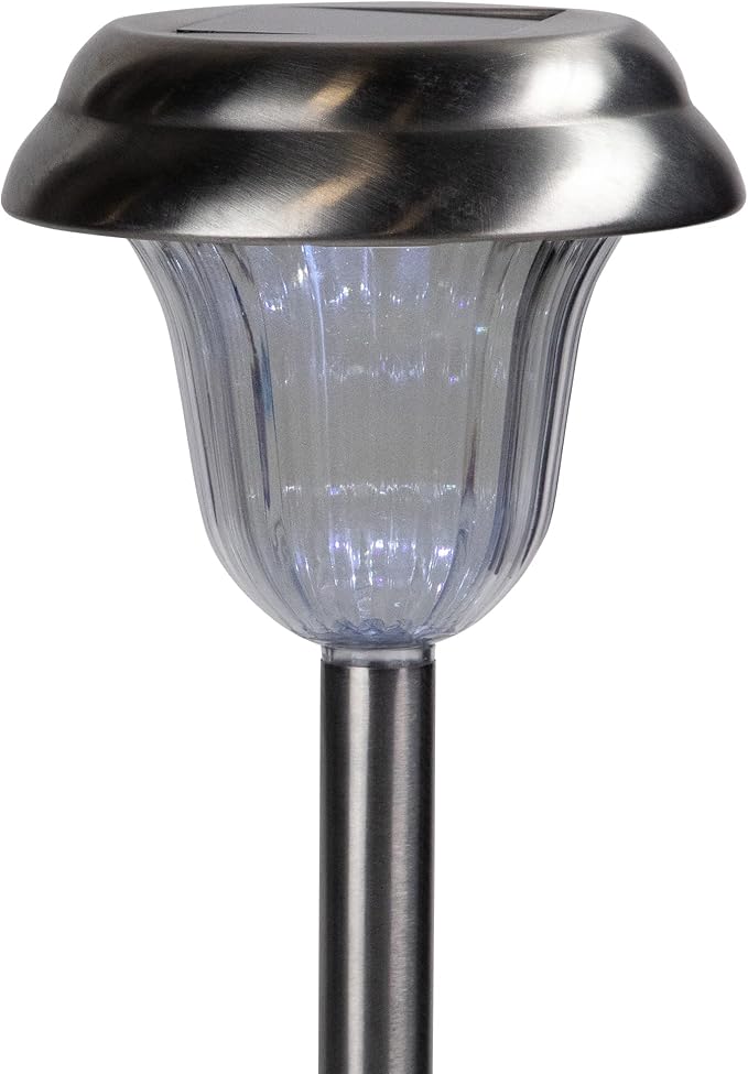Northlight Set of 4 Stainless Steel Solar Powered LED Pathway Markers, 15"