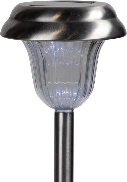 Northlight Set of 4 Stainless Steel Solar Powered LED Pathway Markers, 15"