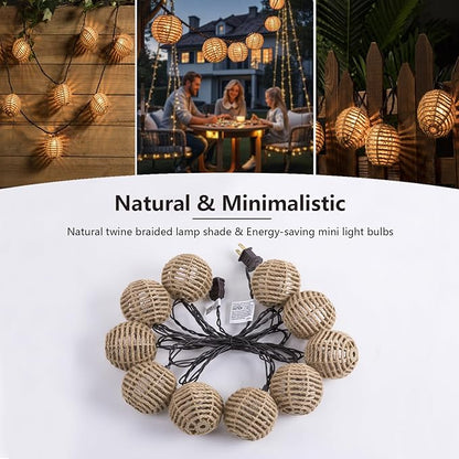 Outdoor-String-Lights-Waterproof, Boho String Lights for Patio, Garden, Porch, Balcony, Gazebo Decorative (Twine Ball)
