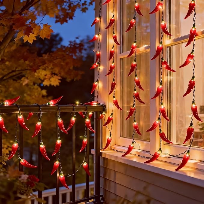 LUCKY SHINE 35 Red Pepper Decorative Lighting String, Commercial Grade LED Chili String Lights 18 FT, for Christmas, Easter, Kitchen, Garden, Patio, Living Room.