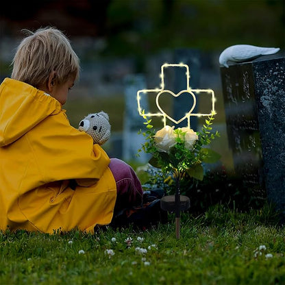 Lmtocs Solar Cross Grave Decorations for Cemetery Loved One, Memorial Sympathy Gifts for Loss of Loved One, Cemetery Decorations for Memorial Day, Mother Day, Father Day, Christmas Grave Decorations