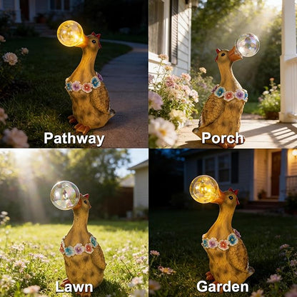 Porch Goose Statue with Solar Bubble Light Garden Yellow Figurine Decor for Yard Lawn Patio Outdoor Decorations Housewarming Gifts for Mom Grandma Women