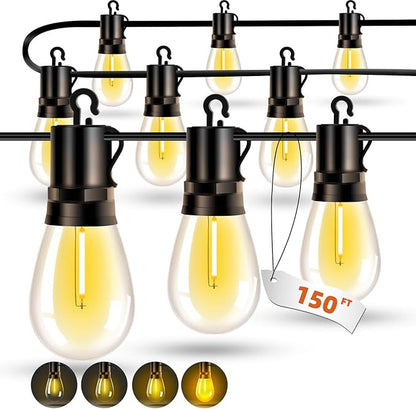 Outdoor Patio String Lights 150ft: S14 LED Shatterproof Bulbs 3 Modes Button Control - Waterproof Connectable Hanging Lights - Garden Backyard Yard Gazebo Porch Party Decorative